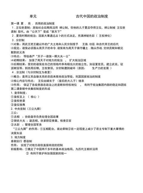 高一历史必修一知识点精讲总结