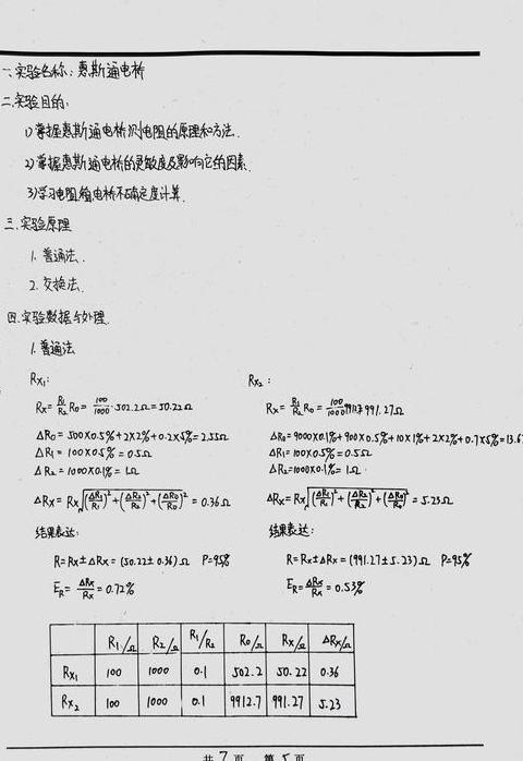 电阻箱测量电阻数据处理与惠斯登电桥实验解析