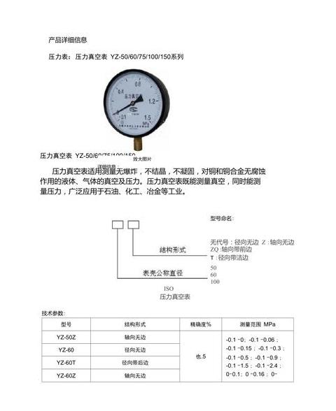 压力表规格型号一览表